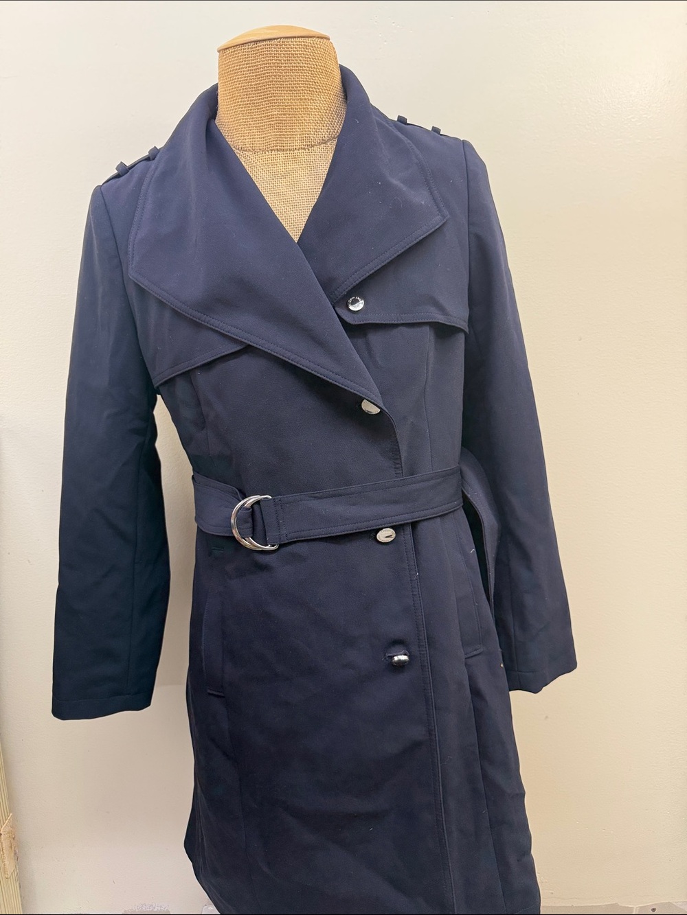 Calvin Klein Navy D-Ring Belted Trench Coat
